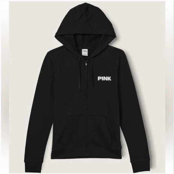 NWT Victoria’s Secret PINK Black Fleece Tropical Zip Hoodie, XXL - Picture 5 of 11
